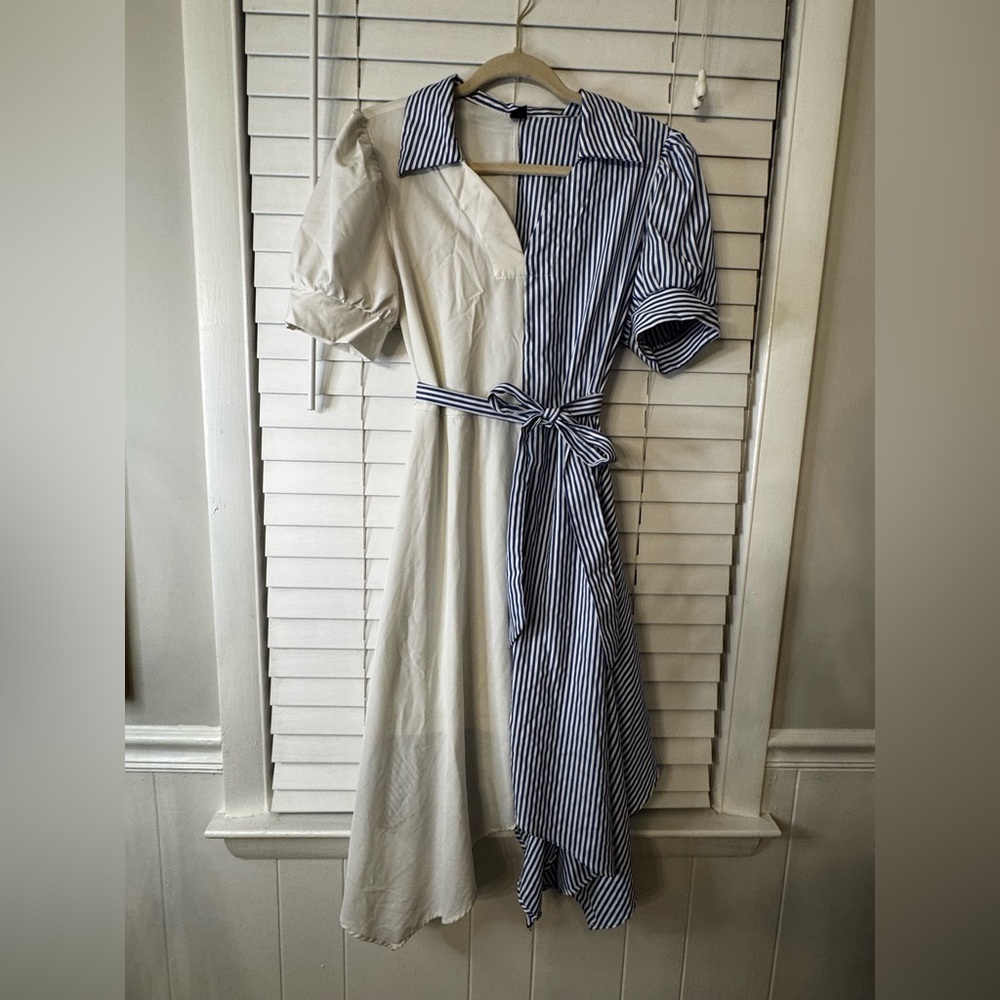 SHEIN Blue Stripe & White Midi Dress